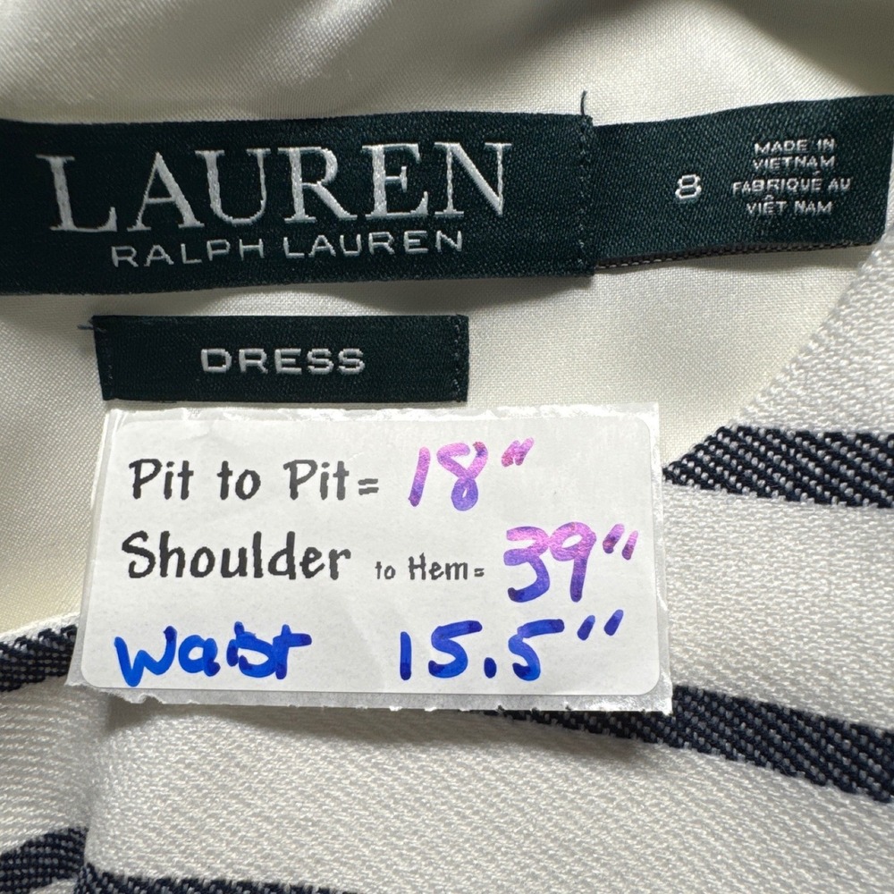 Lauren Ralph Lauren Striped Sheath Dress Navy White Sleeveless Knee Length Siz 8 - Picture 3 of 10